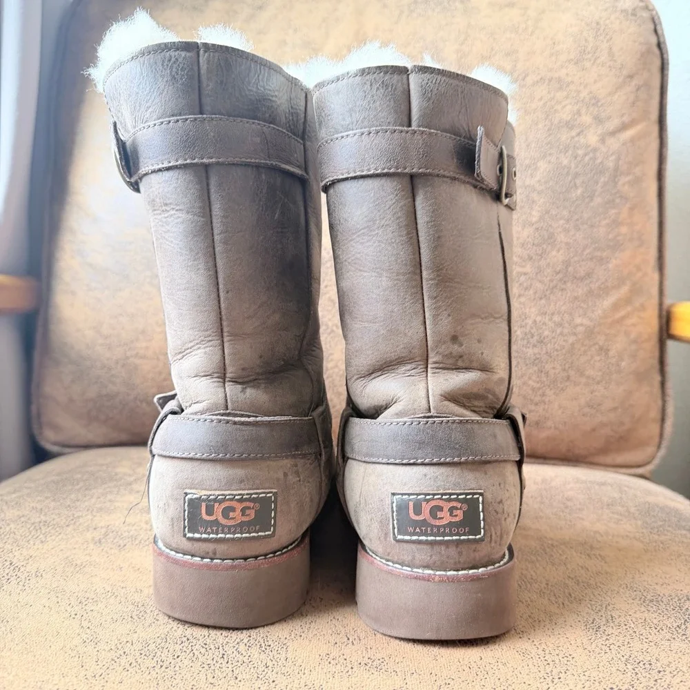 Ugg Australia Noira Brown Waterproof Leather Sheepskin Boots Womens 8 1005730